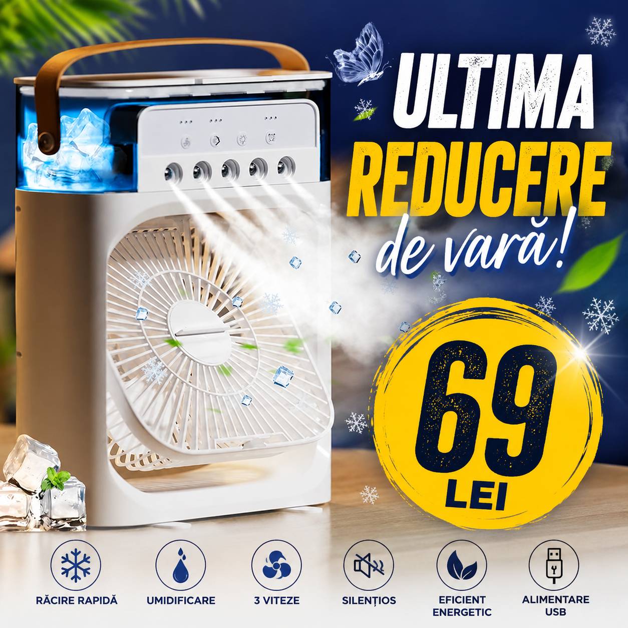 Ventilator portabil cu Aburi Gheata 3 in 1