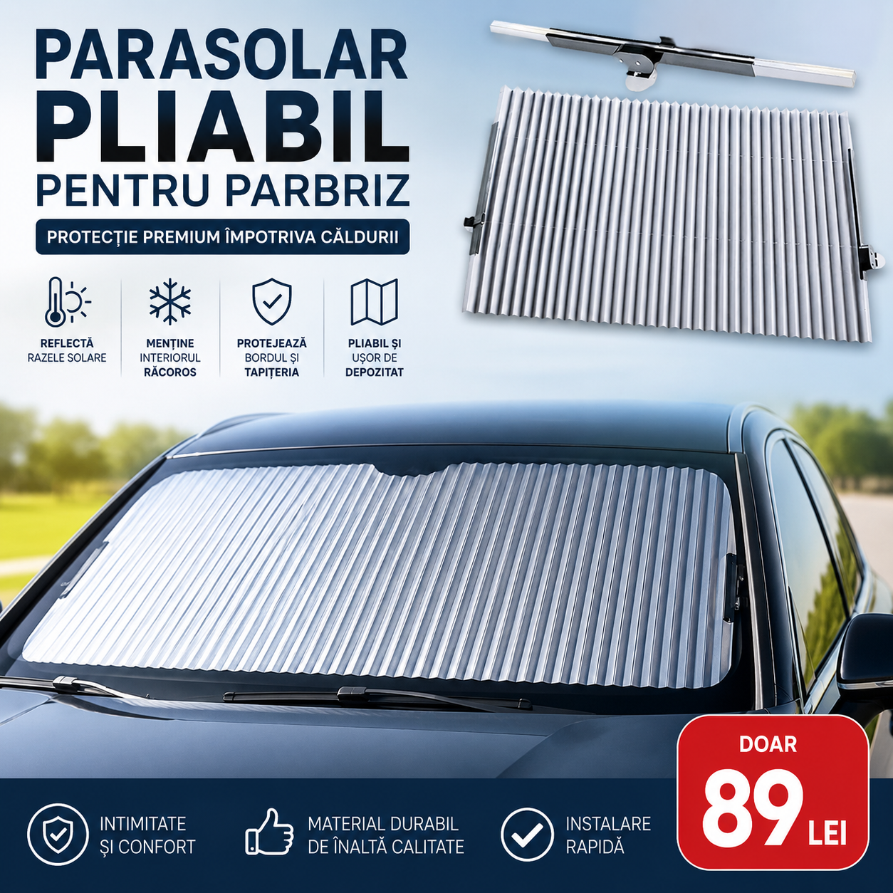 Parasolar Pliabil pentru Parbriz | SolarShield