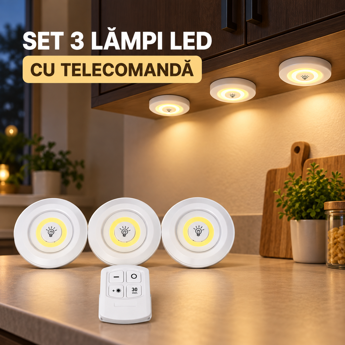 Set 3 lămpi LED cu telecomandă – imagine principală